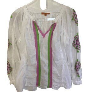 Roberta Freymann Roller Rabbit Peasant Blouse Small White Embroidered Boho